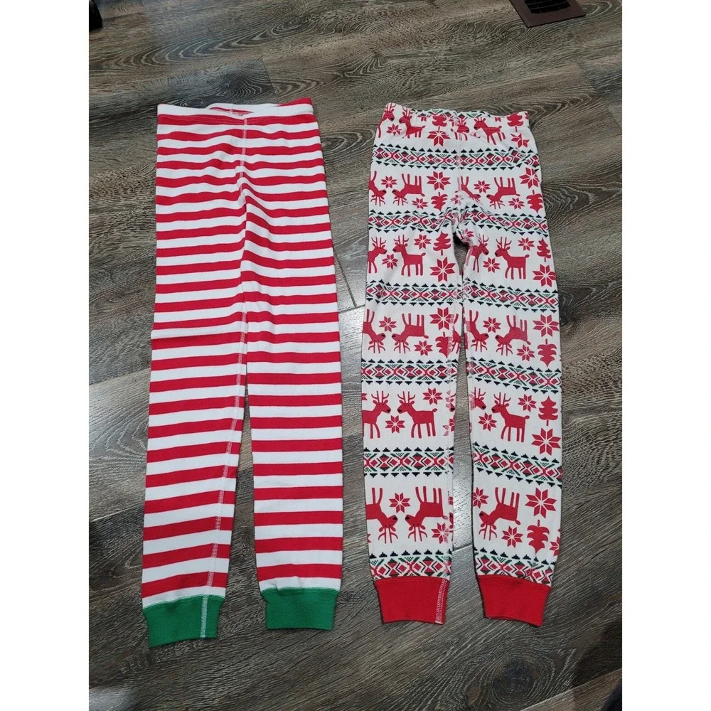 Hanna Andersson Kids 10 Pajama Pants Red Stripe Fair Isle Reindeer Christmas #10